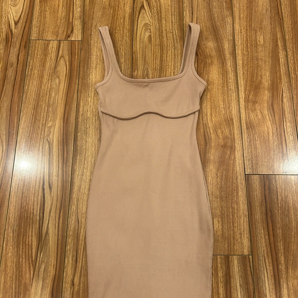 Ribbed Beige Bodycon Dress